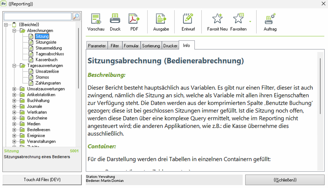 Informationsansicht des Portalum-Reportings